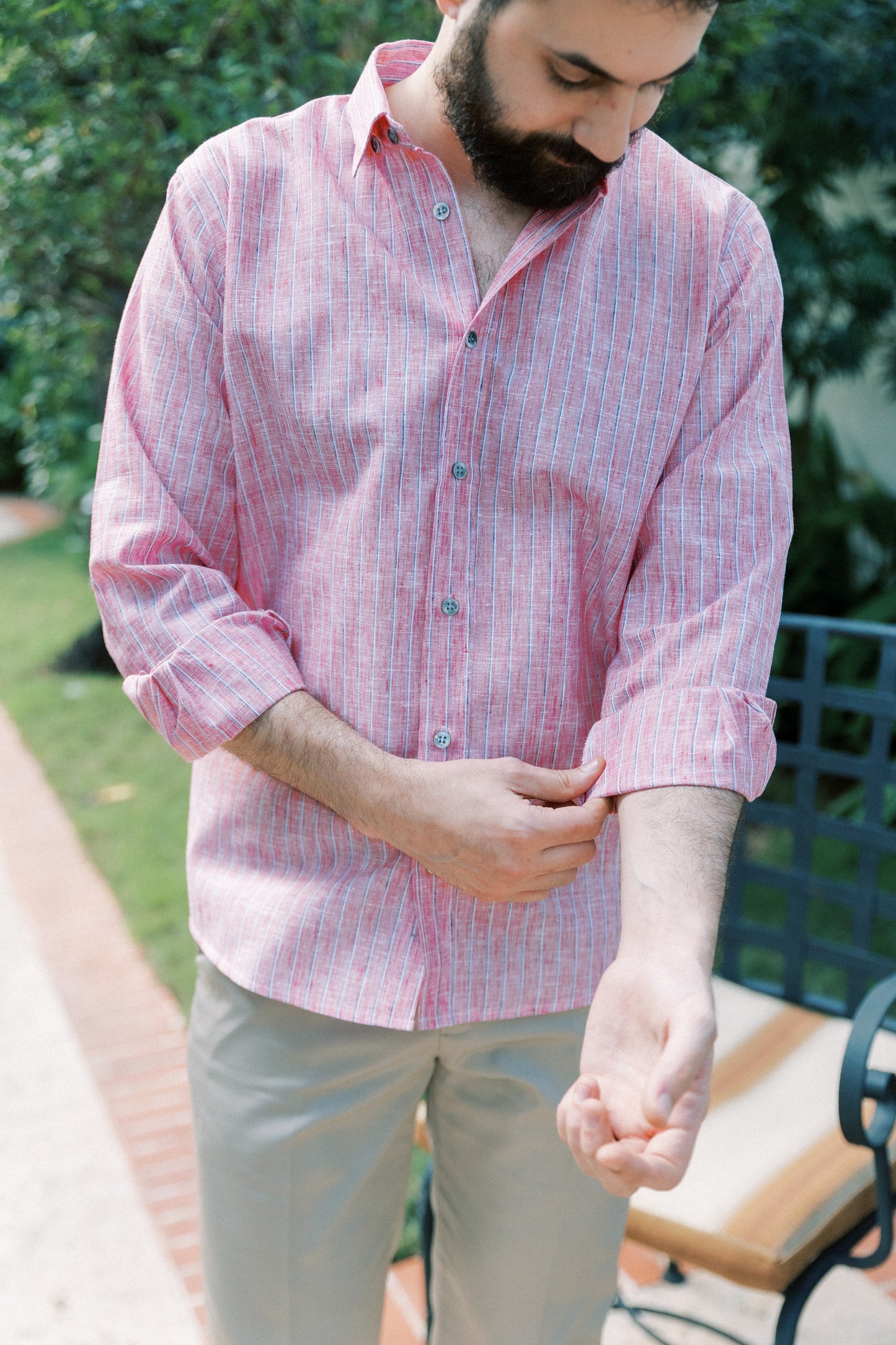 LINEN LONG SLEEVE STRIPE SHIRT