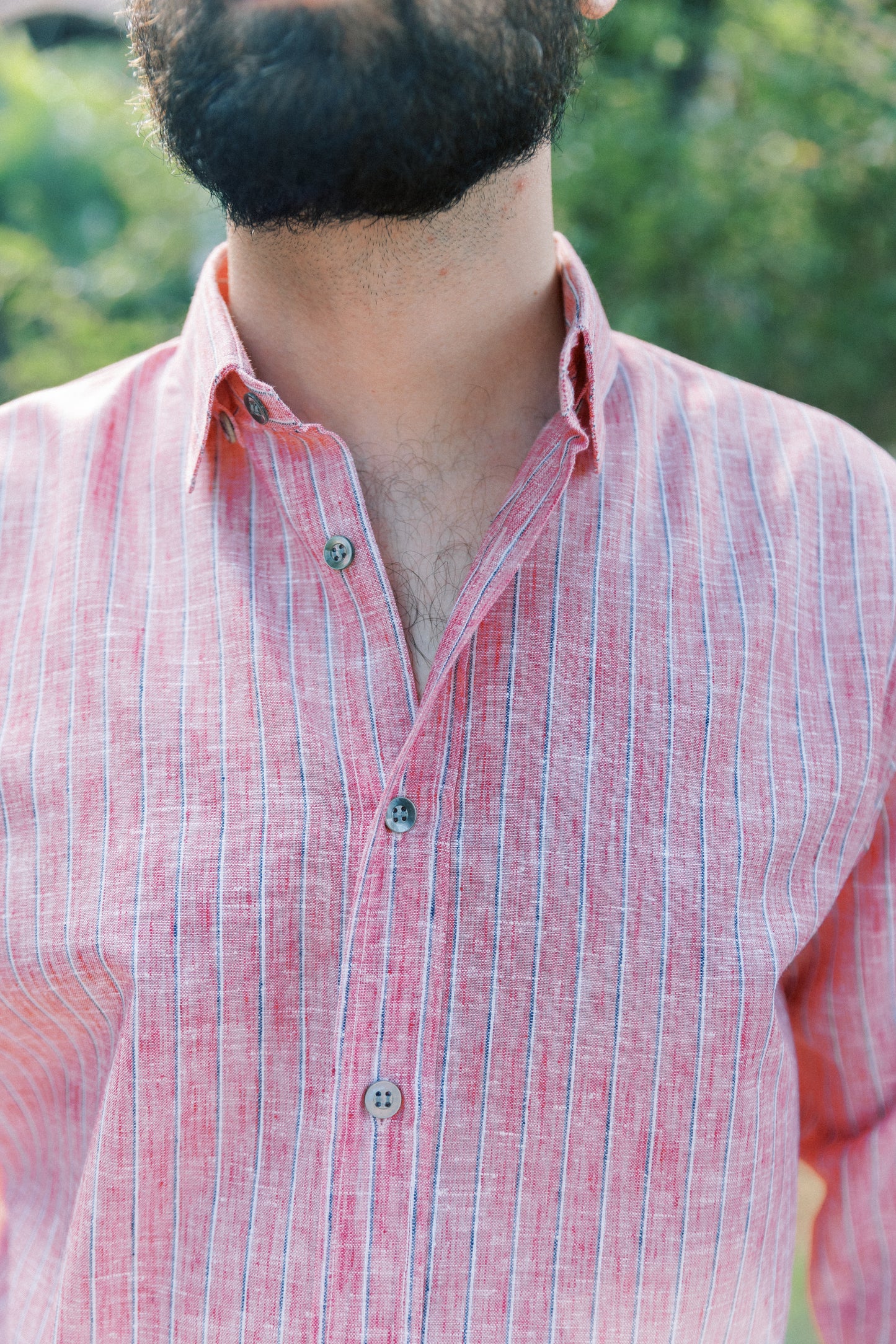 LINEN LONG SLEEVE STRIPE SHIRT