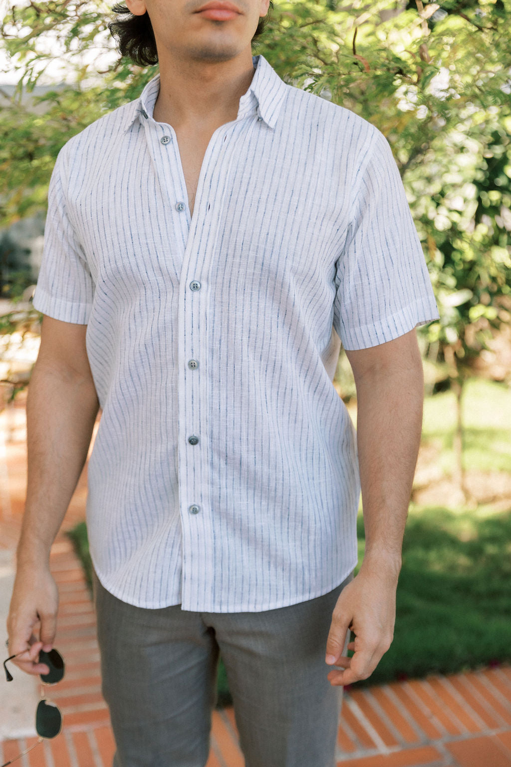 LINEN SHORT SLEEVE STRIPE SHIRT