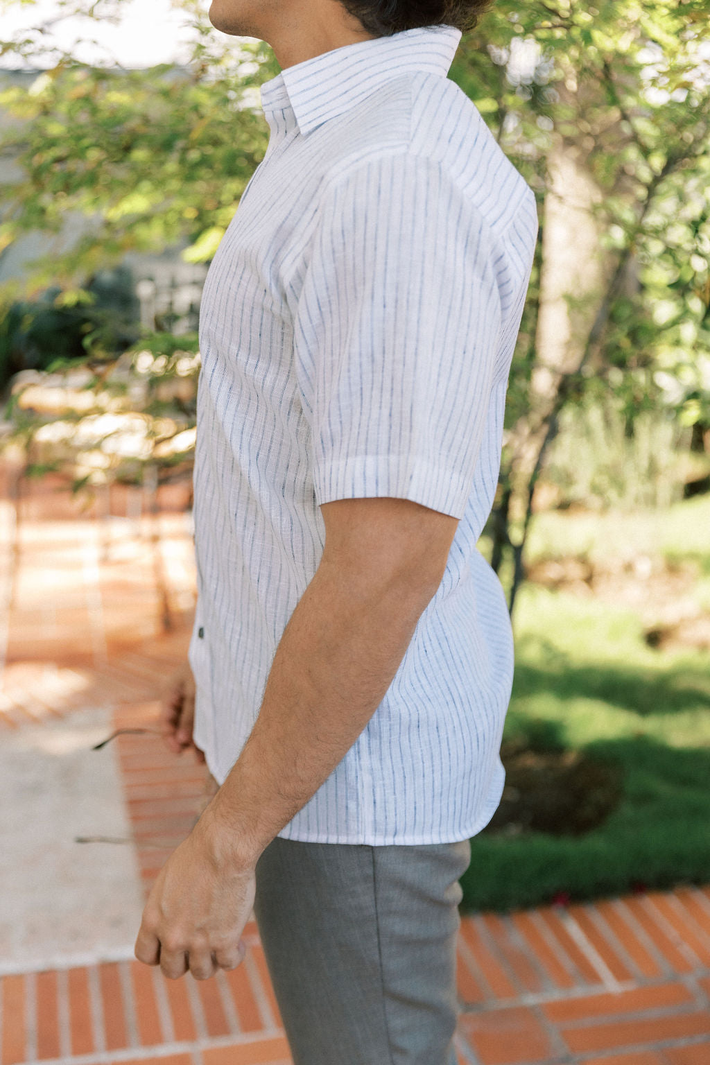 LINEN SHORT SLEEVE STRIPE SHIRT