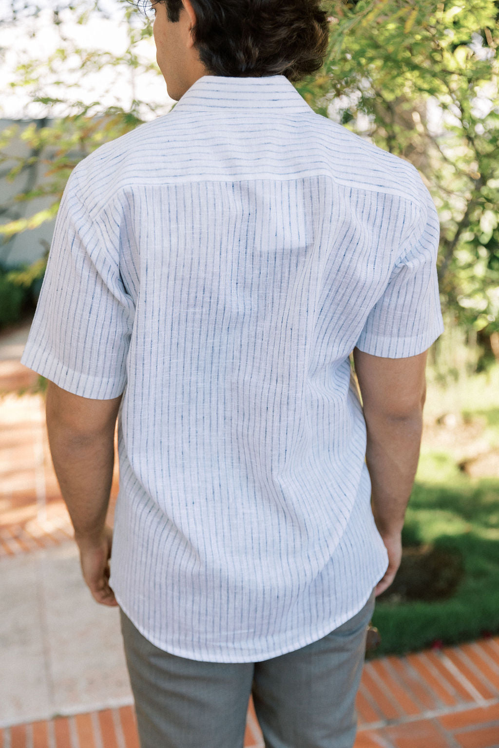 LINEN SHORT SLEEVE STRIPE SHIRT