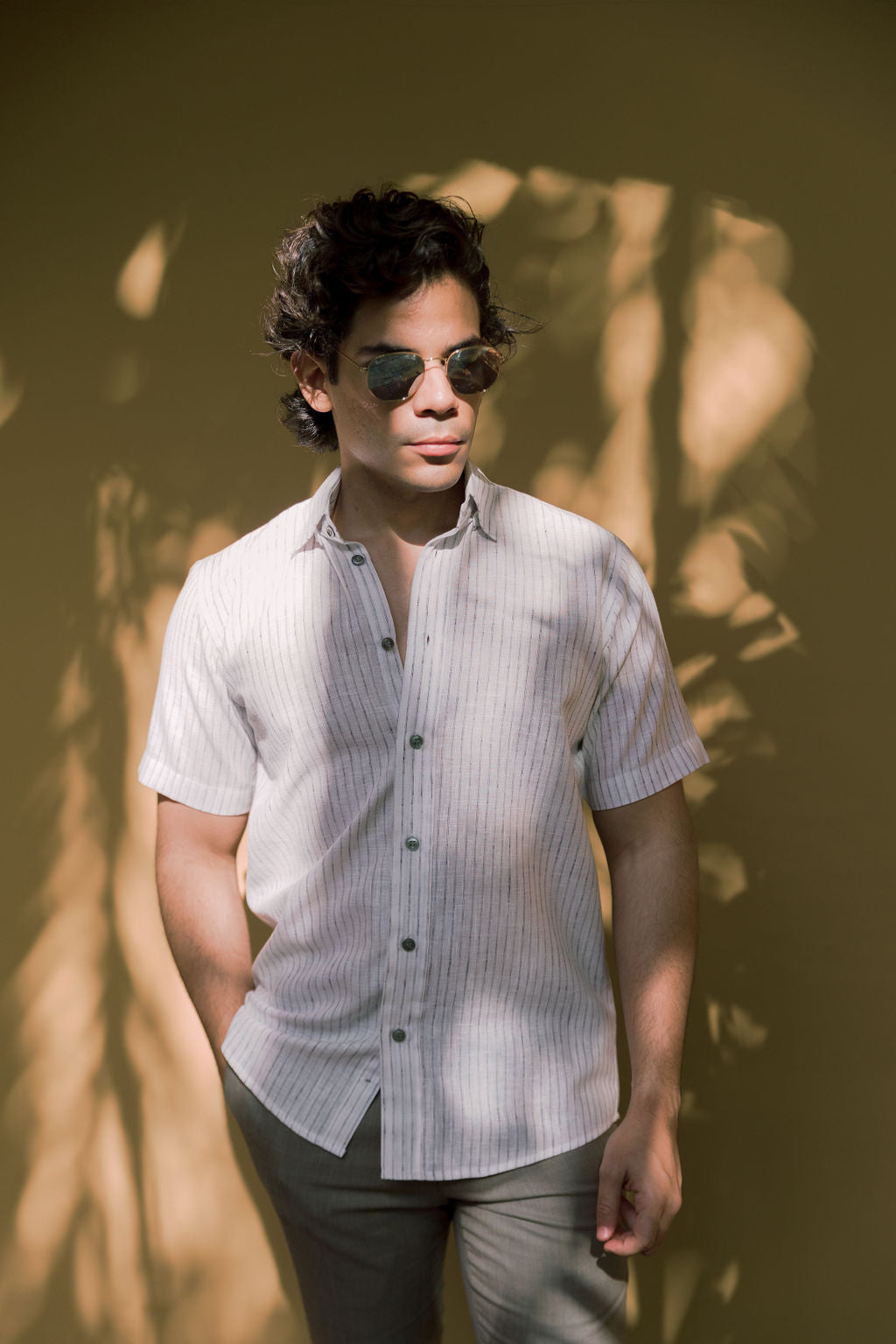 LINEN SHORT SLEEVE STRIPE SHIRT