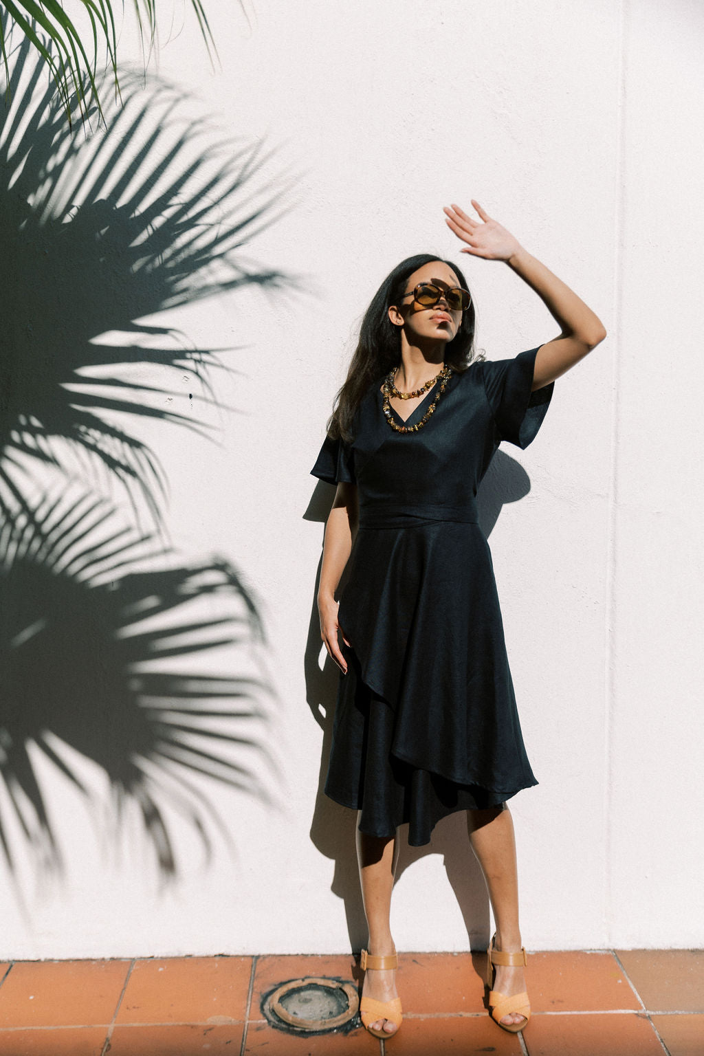 LINEN FLORA WRAP DRESS