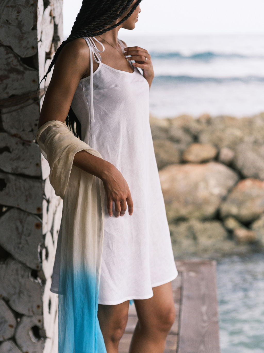 LINEN TIE SHOULDER SLIP DRESS