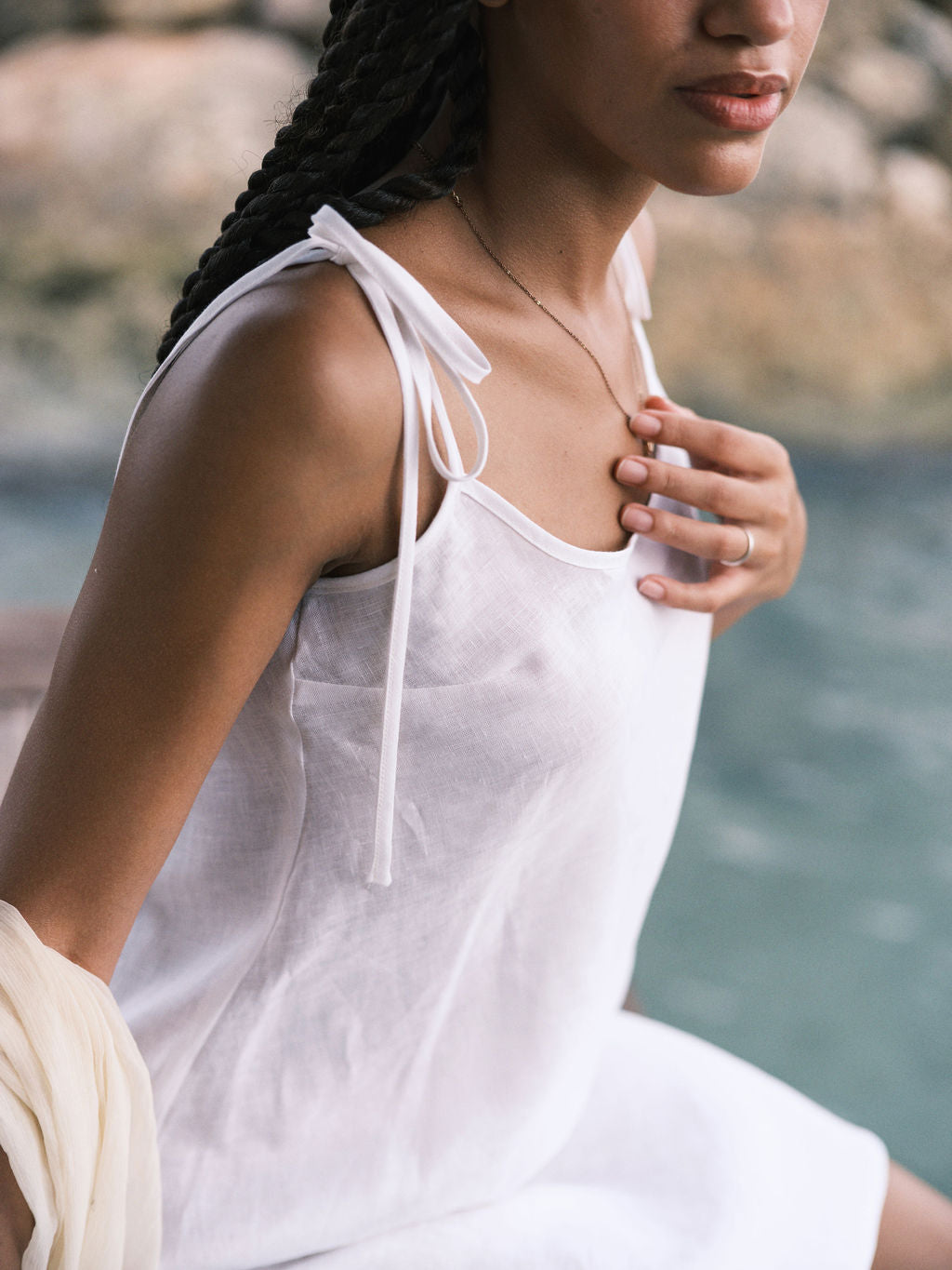 LINEN TIE SHOULDER SLIP DRESS