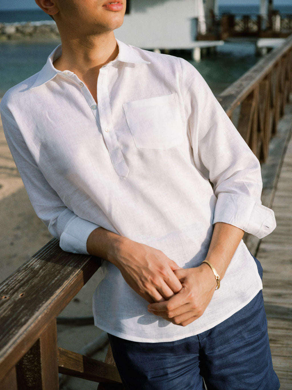 ARIEL LINEN LONG SLEEVE POLOSHIRT