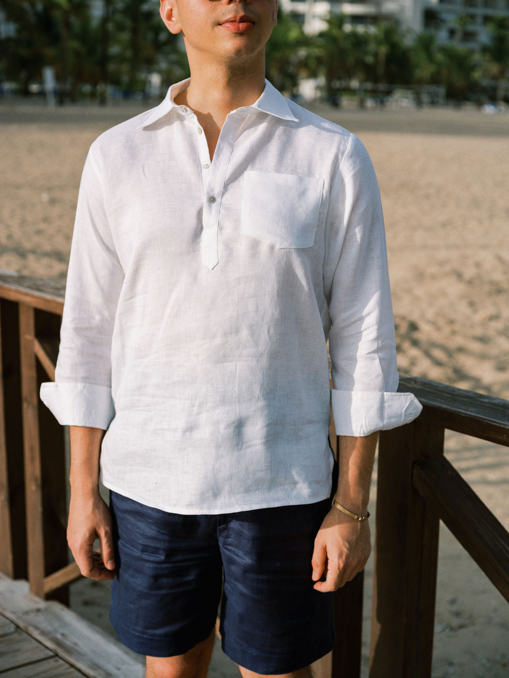 ARIEL LINEN LONG SLEEVE POLOSHIRT