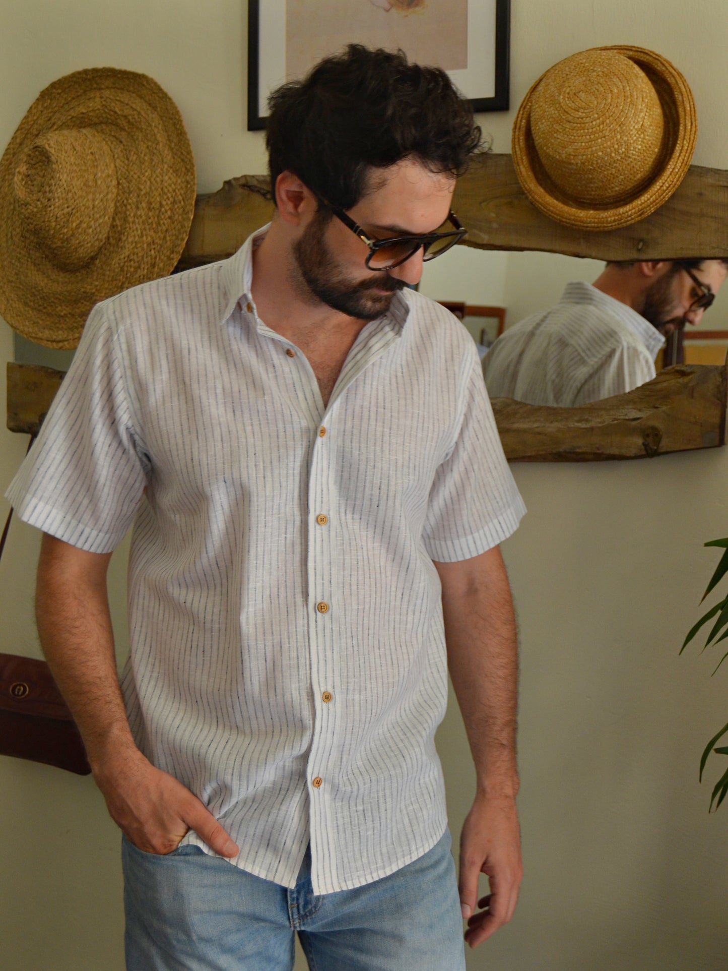 LINEN SHORT SLEEVE STRIPE SHIRT RESORT